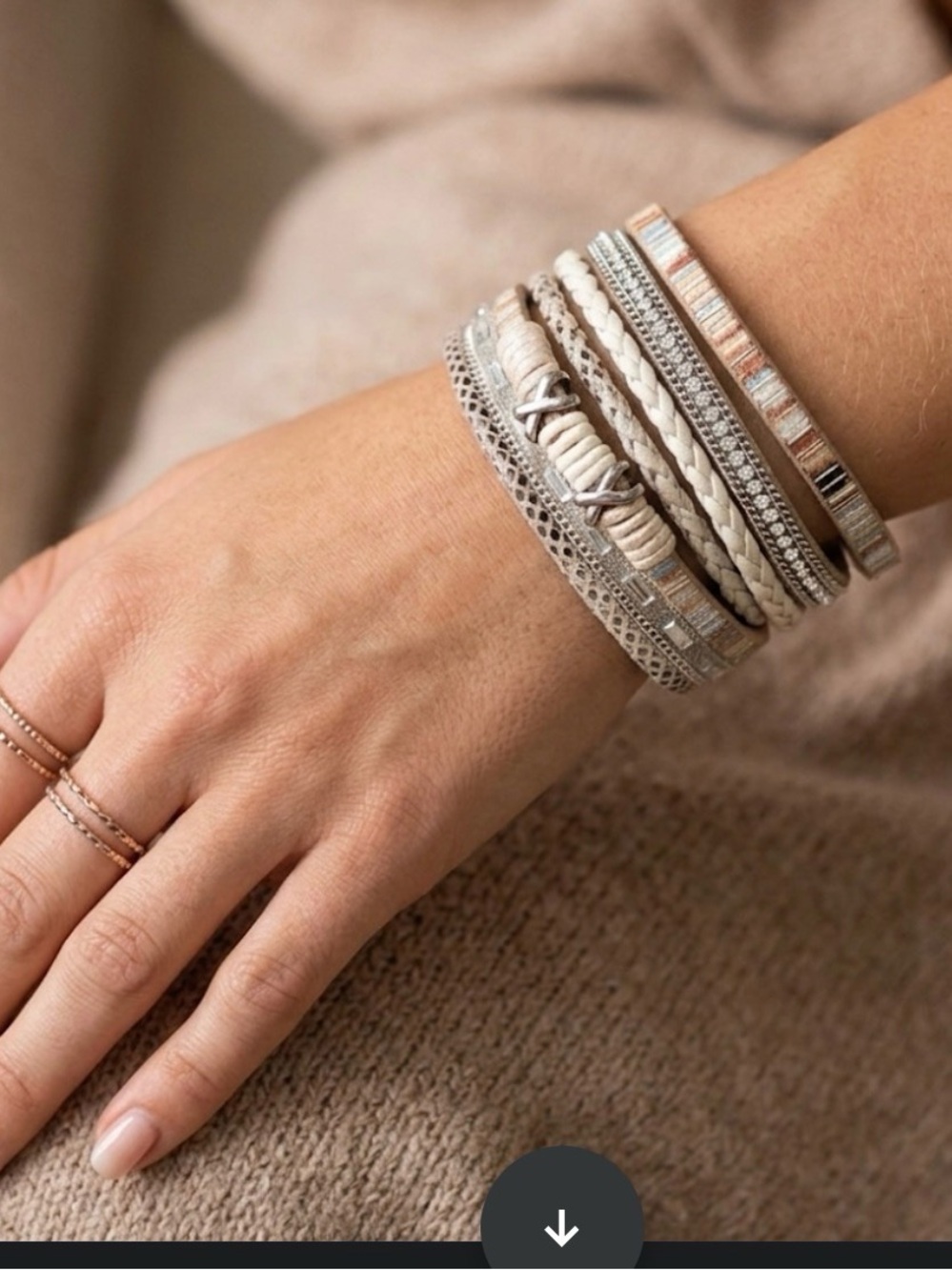Bohemian Multi-Layered Bracelet in Silver and Tan